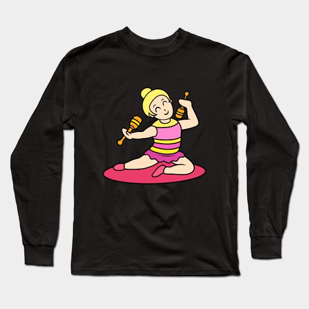 Chibi girl gymnastic with clubs Long Sleeve T-Shirt by Andrew Hau